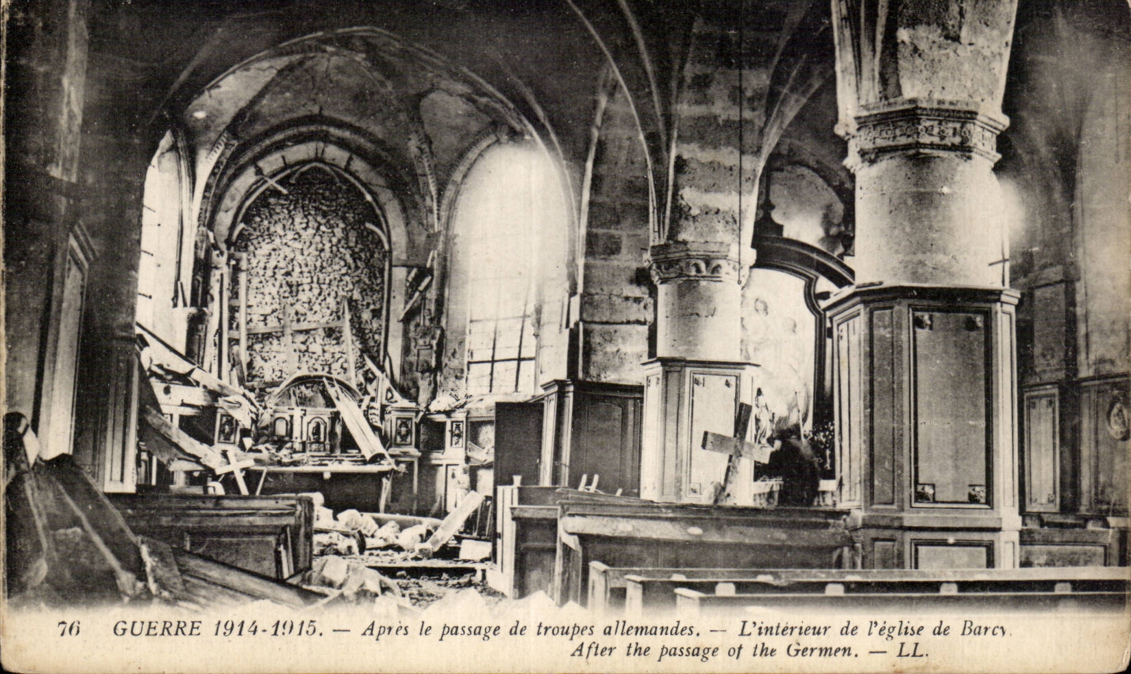 CPA Militaria War 1914 1915 After the passage of German troops interior of church of Barcy