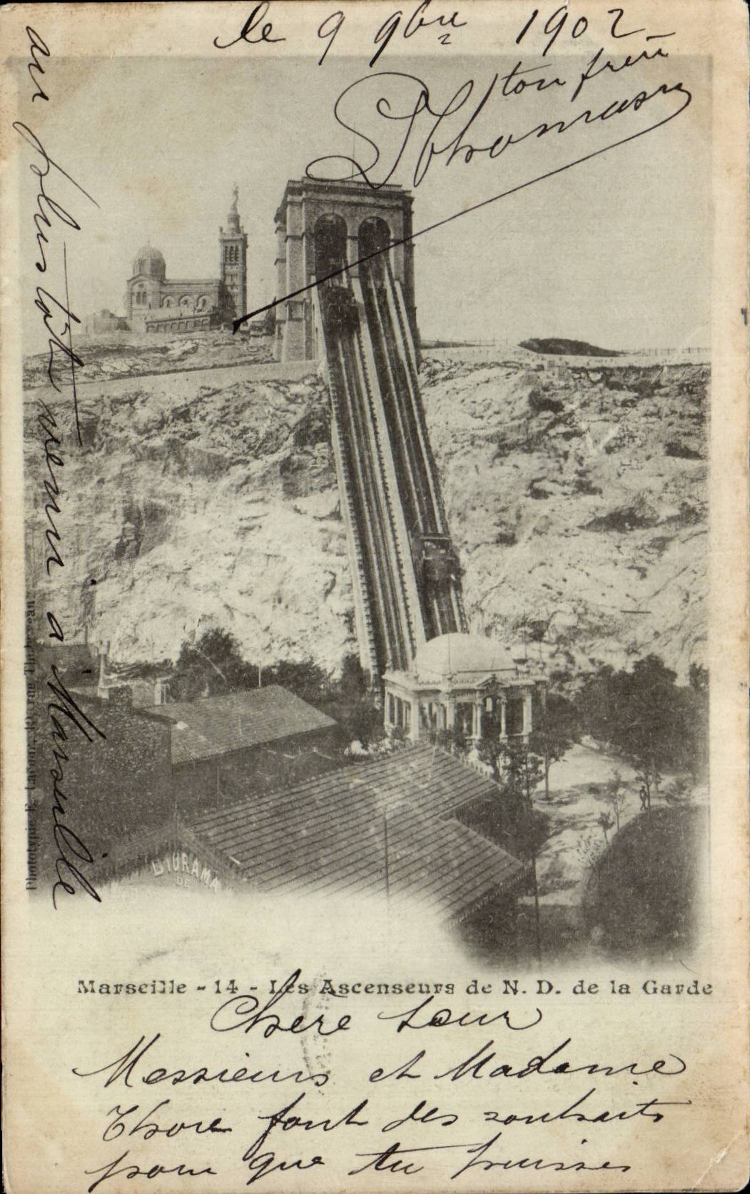 Marseille - Ascenseurs de Notre Dame de la Garde - CPA