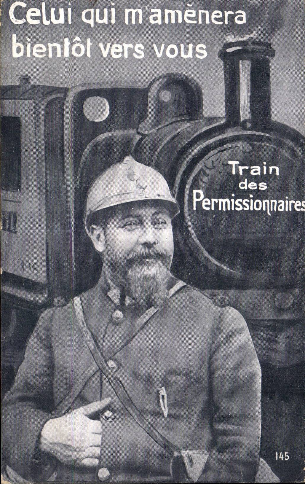 CPA Militaria Train des permissionnaires Poilu