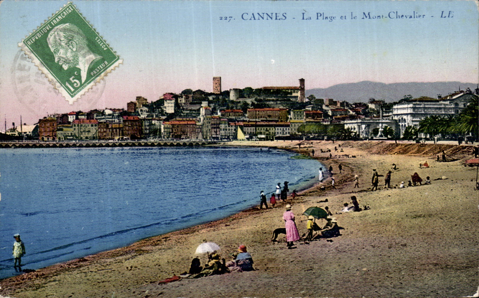 Cannes - the Beach and the Mount Knight - CPA