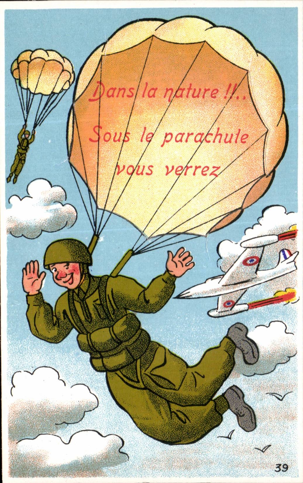 CPA Fantasy Militaria Humor In nature Under the parachute Plane Airplane