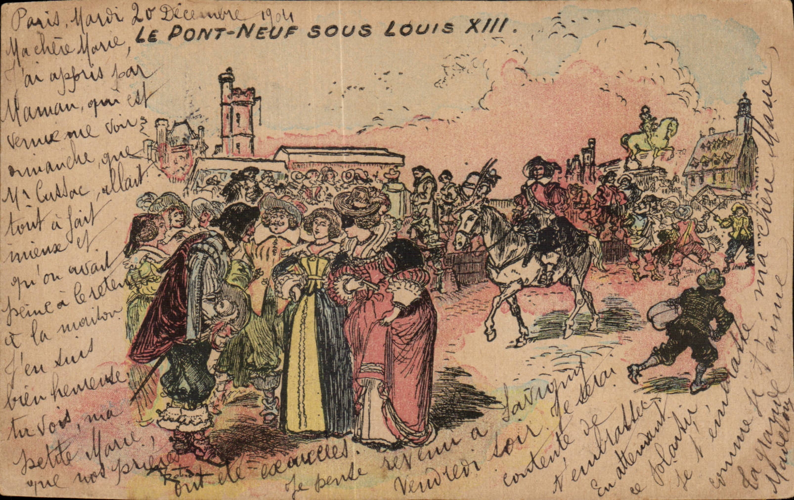 CPA Fantasy the new bridge pennies Louis XIII Paris Illustrator