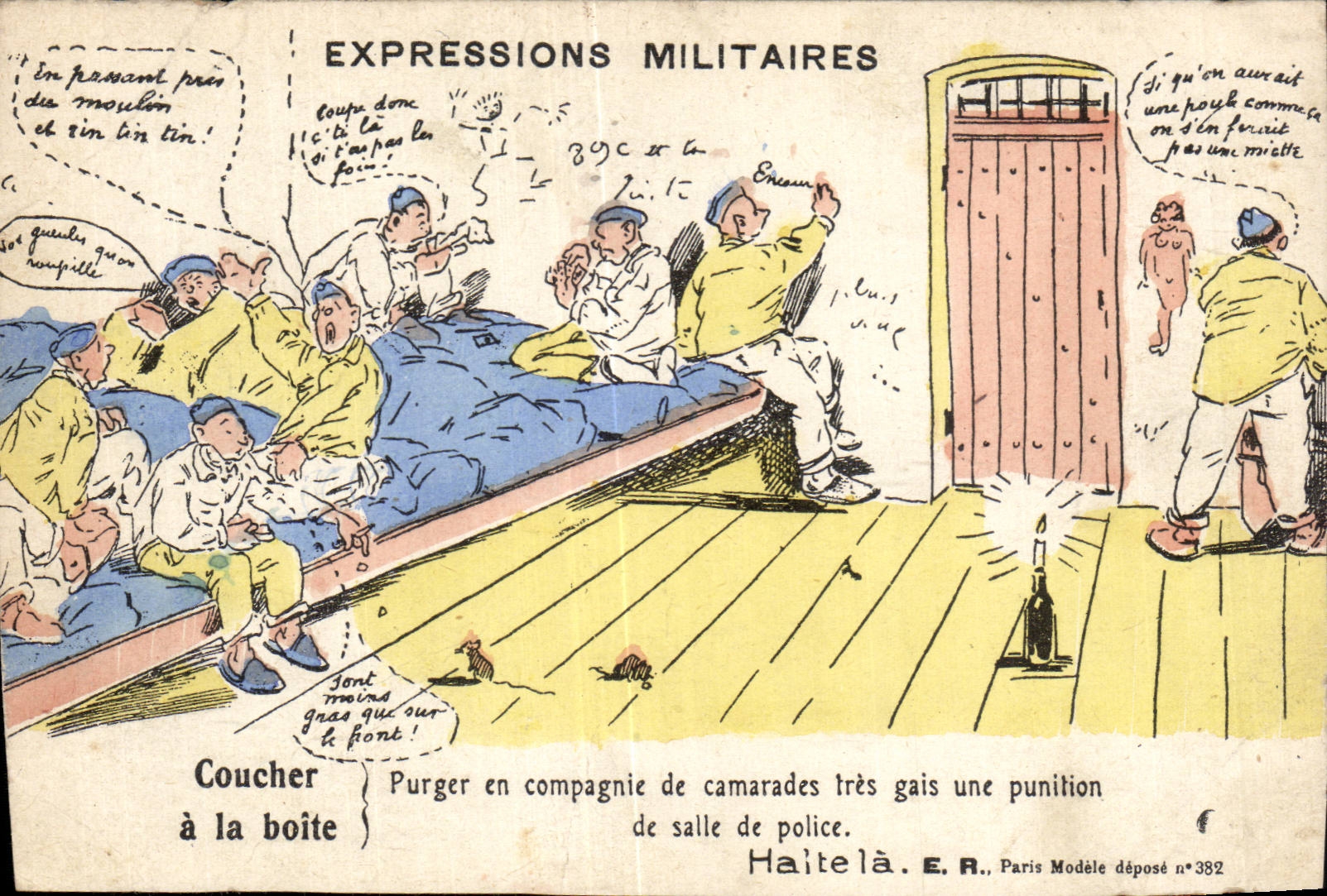 CPA Fantaisie Militaria Humor military Expressions Coucher with limps