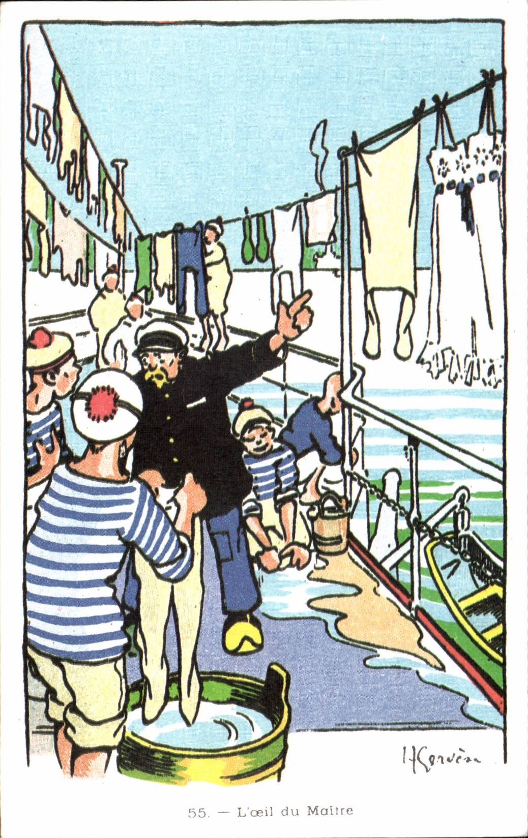 CPSM Fantasy Militaria Humor Gervese Illustrator eye of the Master Sailors