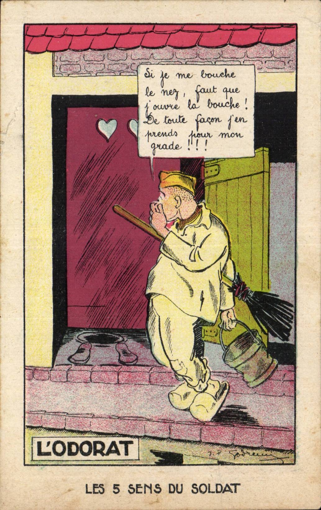 CPA Fantasy Militaria Humor five directions of sense of smell