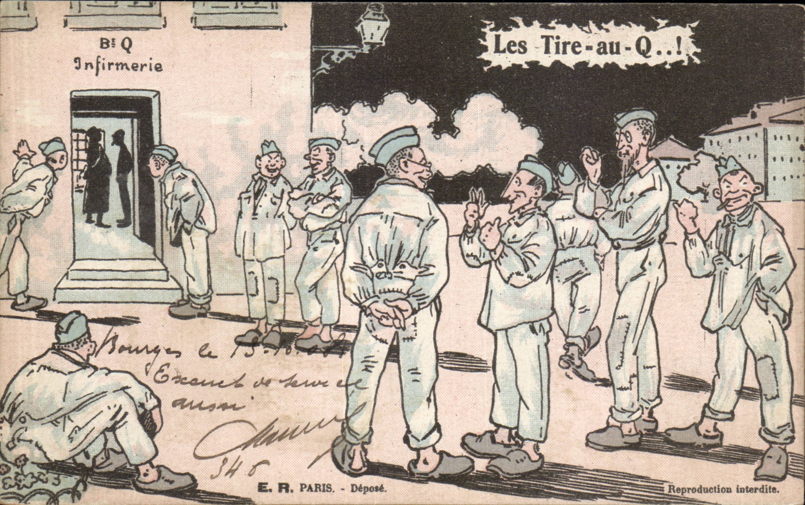 CPA Fantasy Militaria Humor the car with Q Infirmary