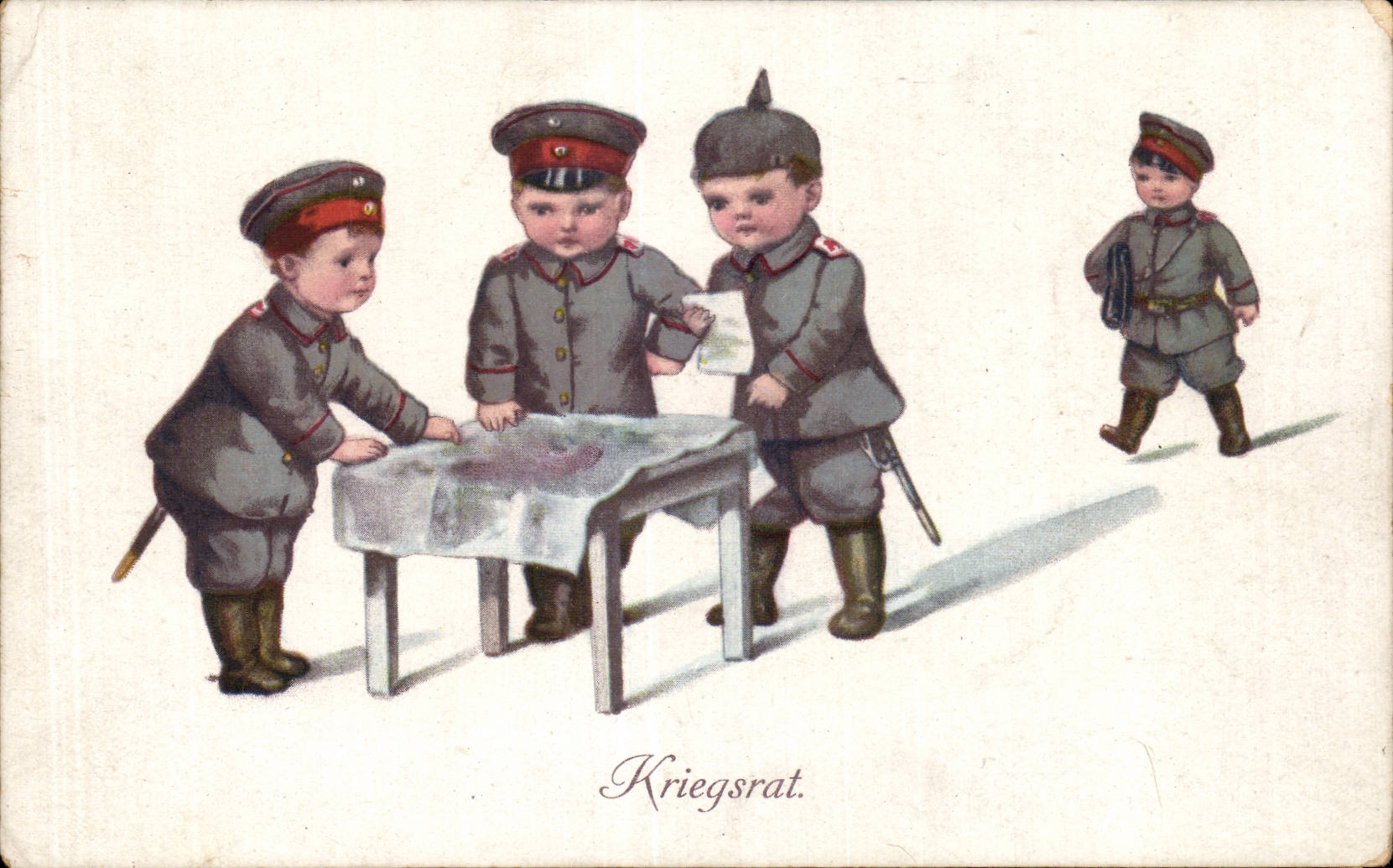CPA Fantaisie Militaria Humour Kriegsrat Enfants