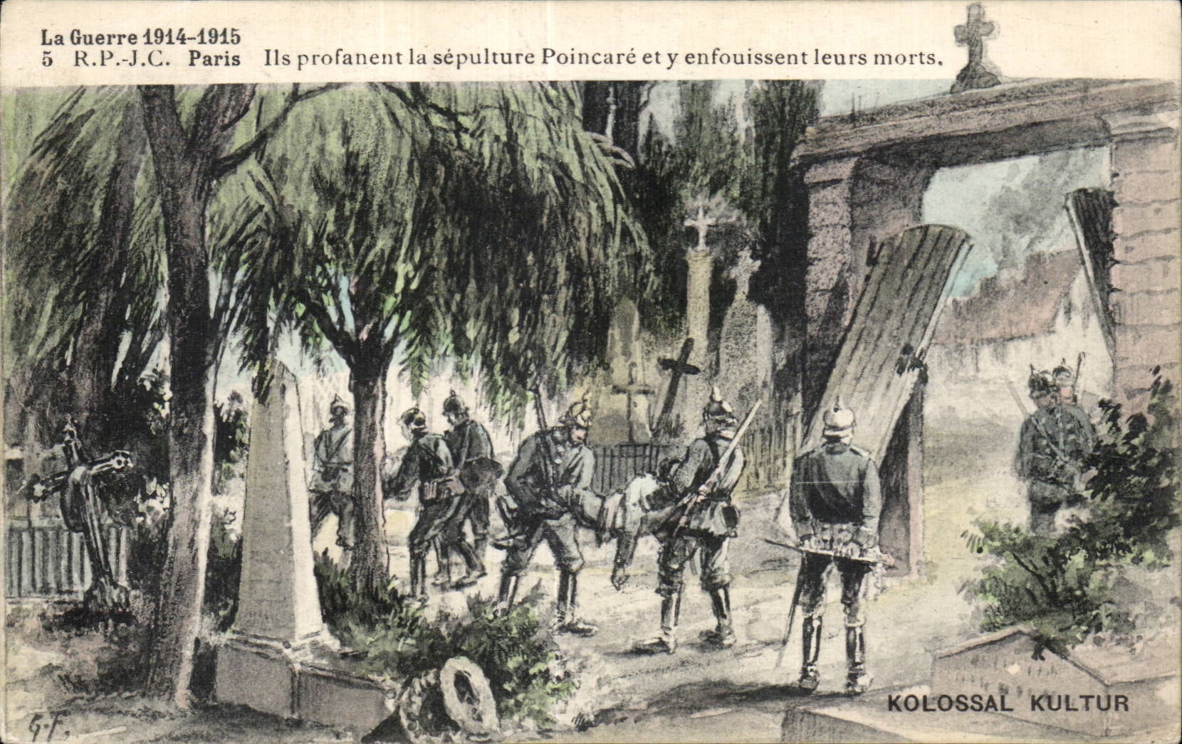 CPA Fantaisie Militaria Humor Kolossal Kultur Ile profane the burial of Poincare