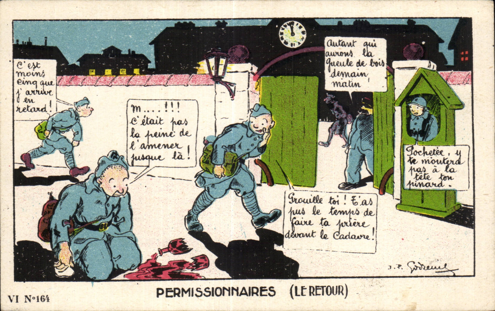 CPA Fantasy Militaria Humor Persons on leave the return