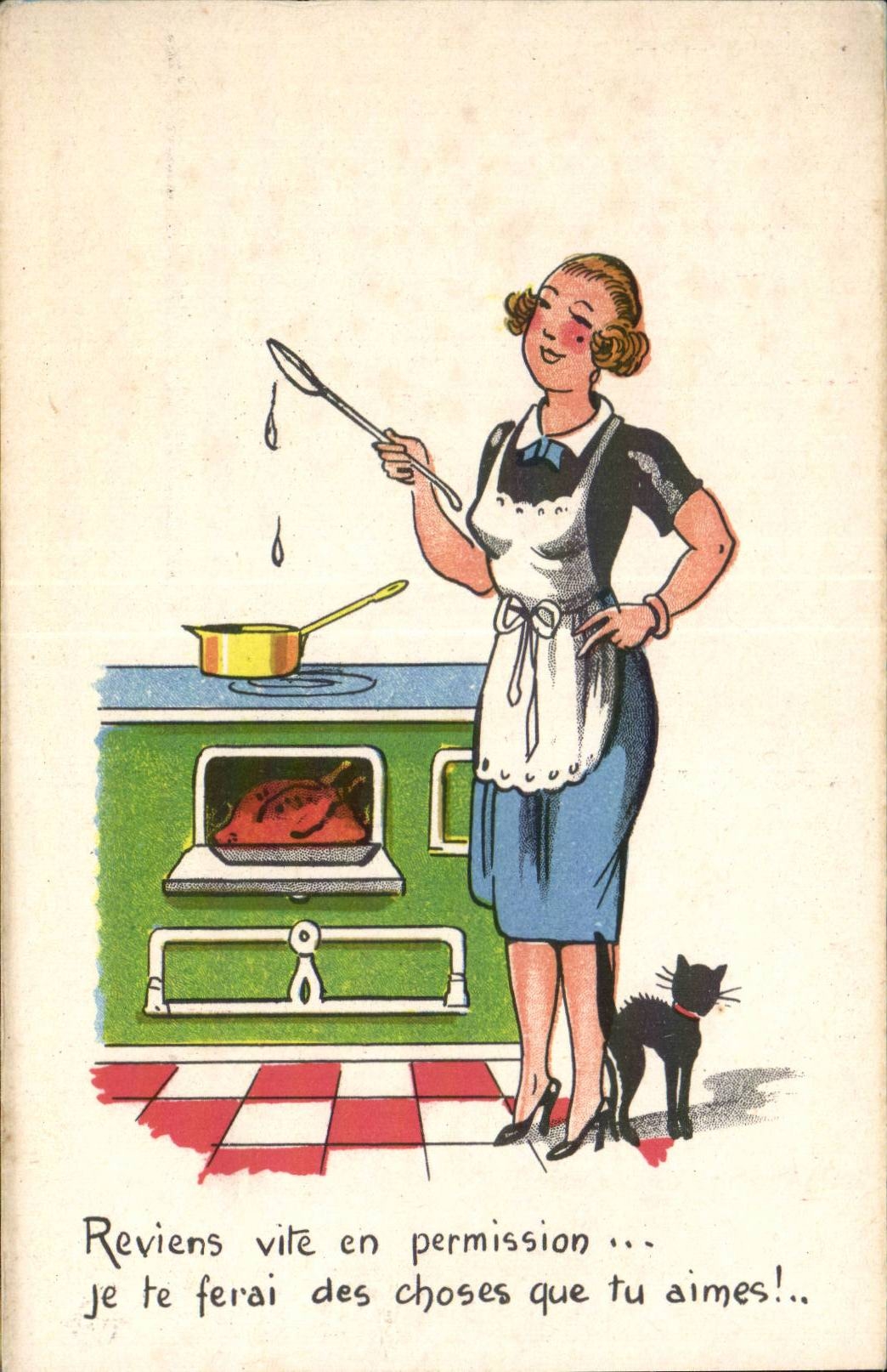 Humour - Humoristique - Illustration - Femme - Cuisine Chat - CPA