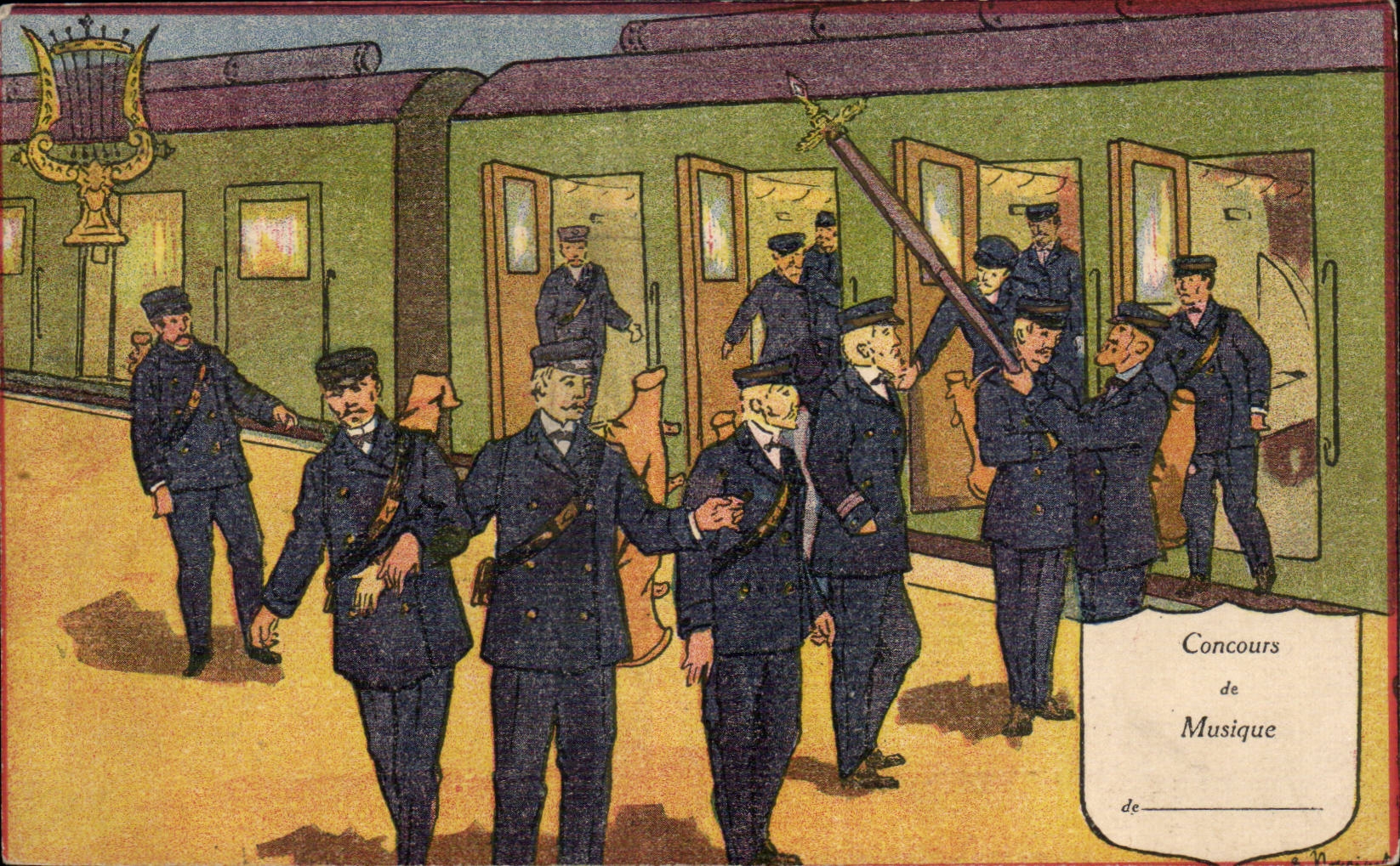 Militaria - Humor - Humorous - Illustration - Trains - Contest of Music - CPA