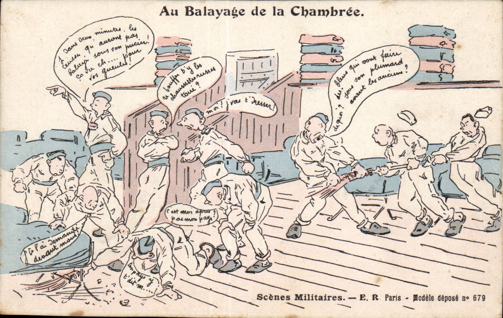 Militaria - Humor - Humorous - Balayege Illustration of barrack room - CPA
