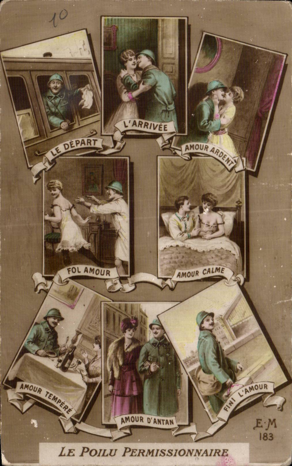 CPA Militaria Fantasy the departure arrived the person on leave