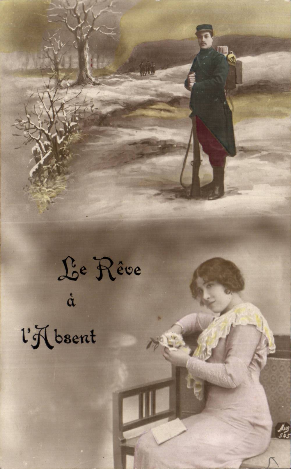 CPA Fantaisie Militaria Le reve a l absent Femme