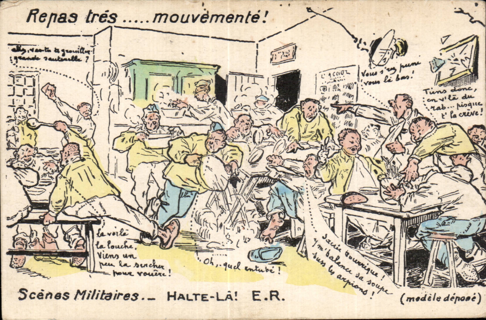CPA Fantaisie Militaria Repas very animates Scens Halte soldiers