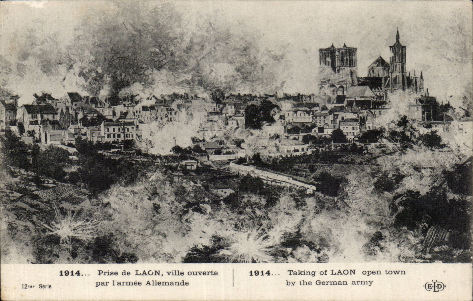 CPA Militaria Taken of Laon city opened by armed German