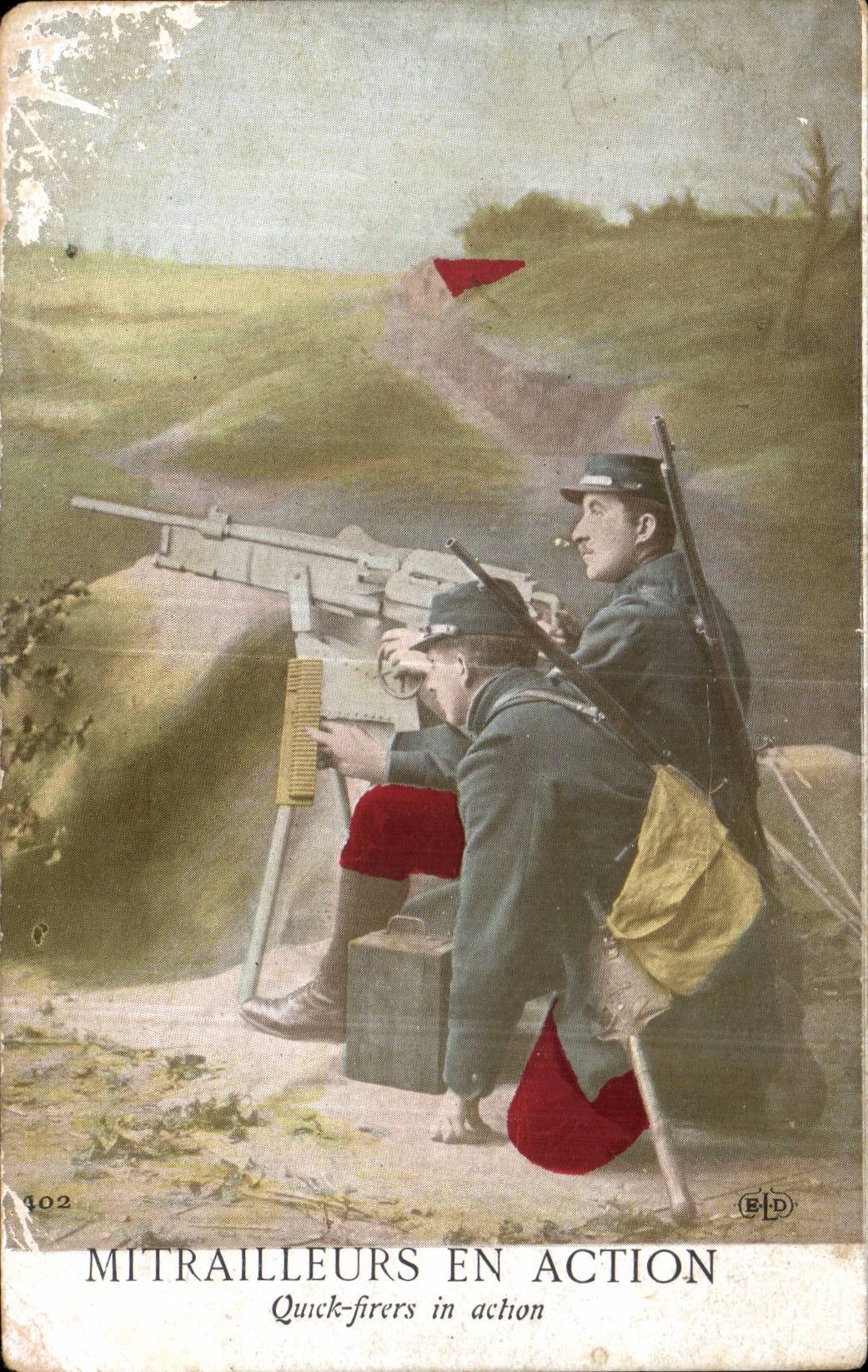 CPA Militaria Mitrailleurs en actions Soldats