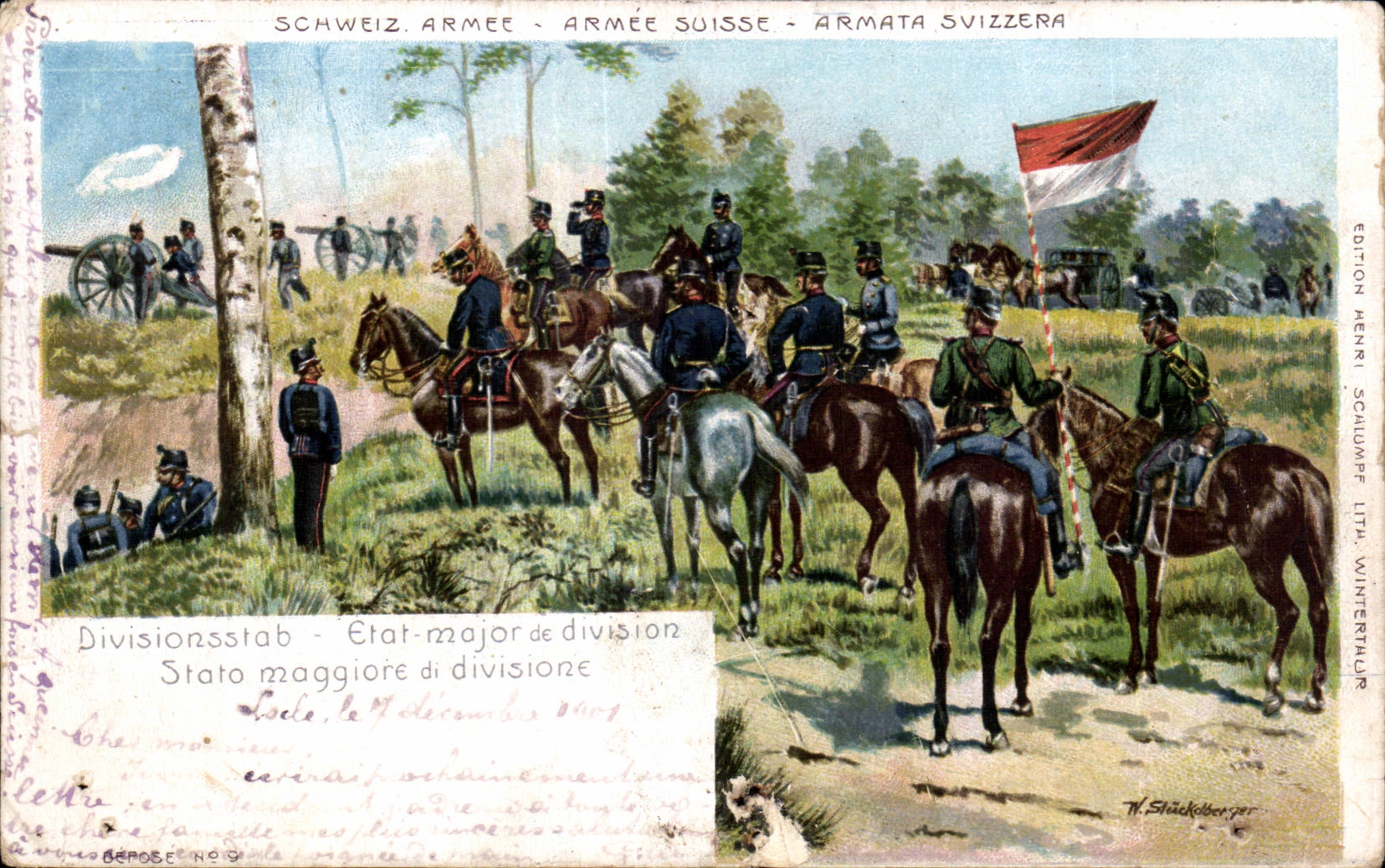 CPA Militaria armo a comandante suizo del estado con la division Stato Maggiore di divisione