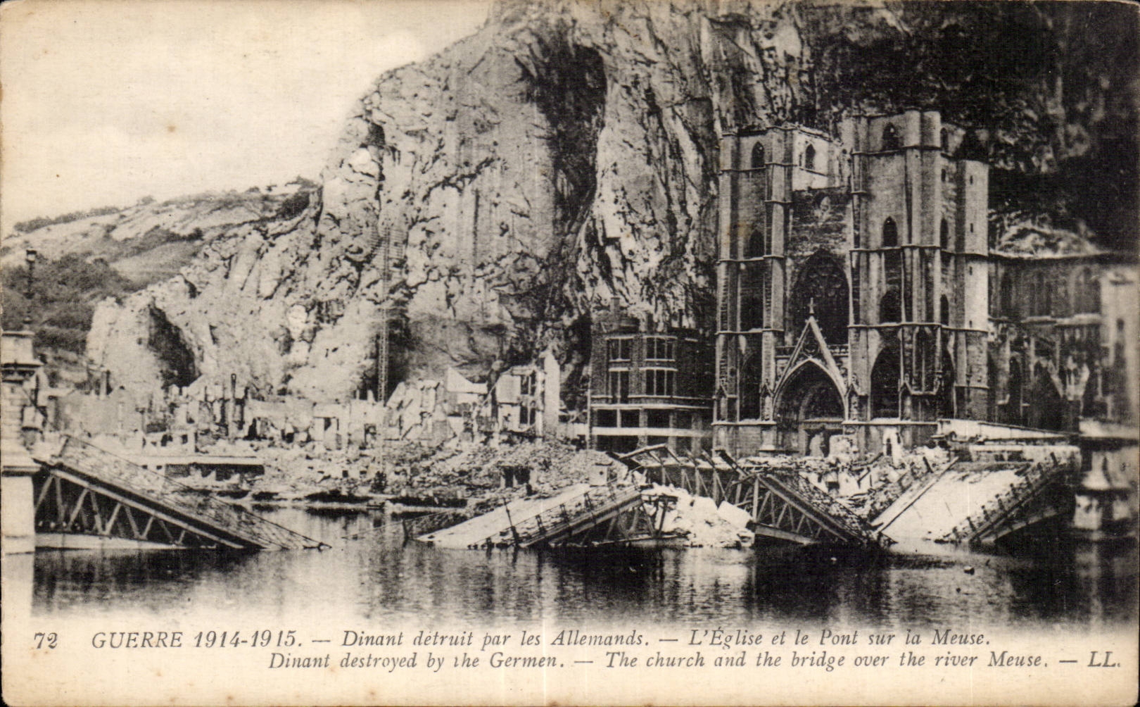 CPA que cena Militaria destruido por la iglesia alemana y el puente en la Mosa