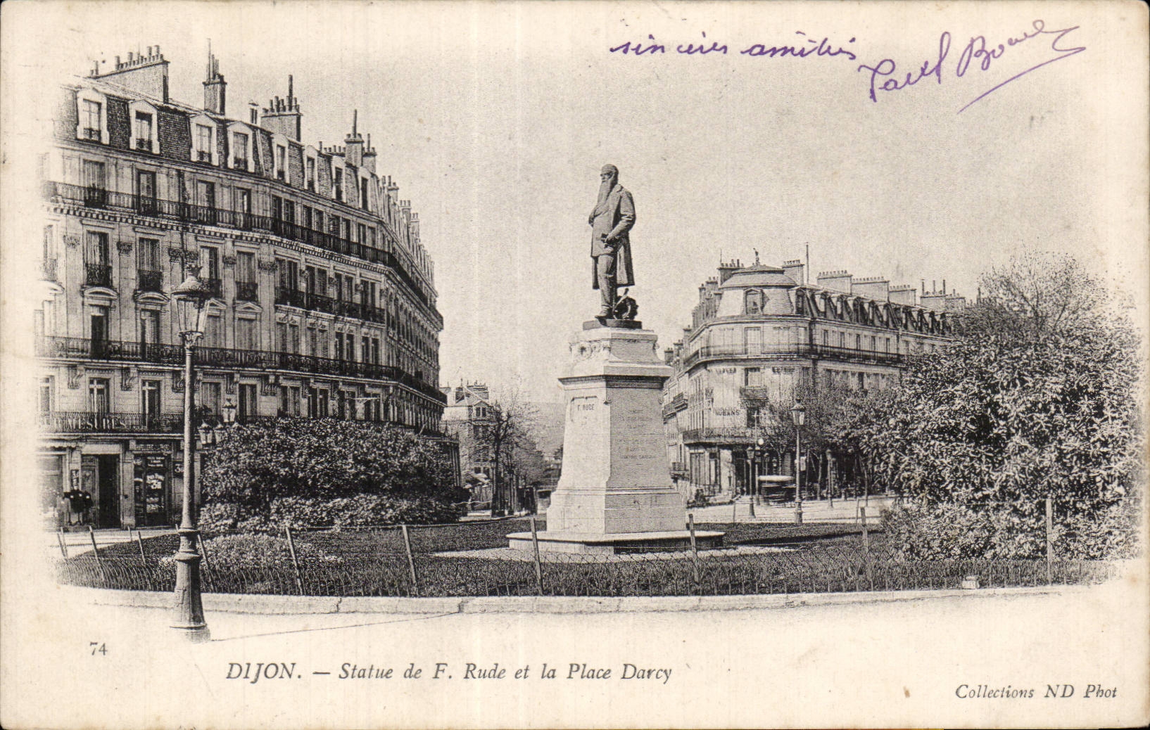 CPA Dijon Statue de Rude et la place Darcy