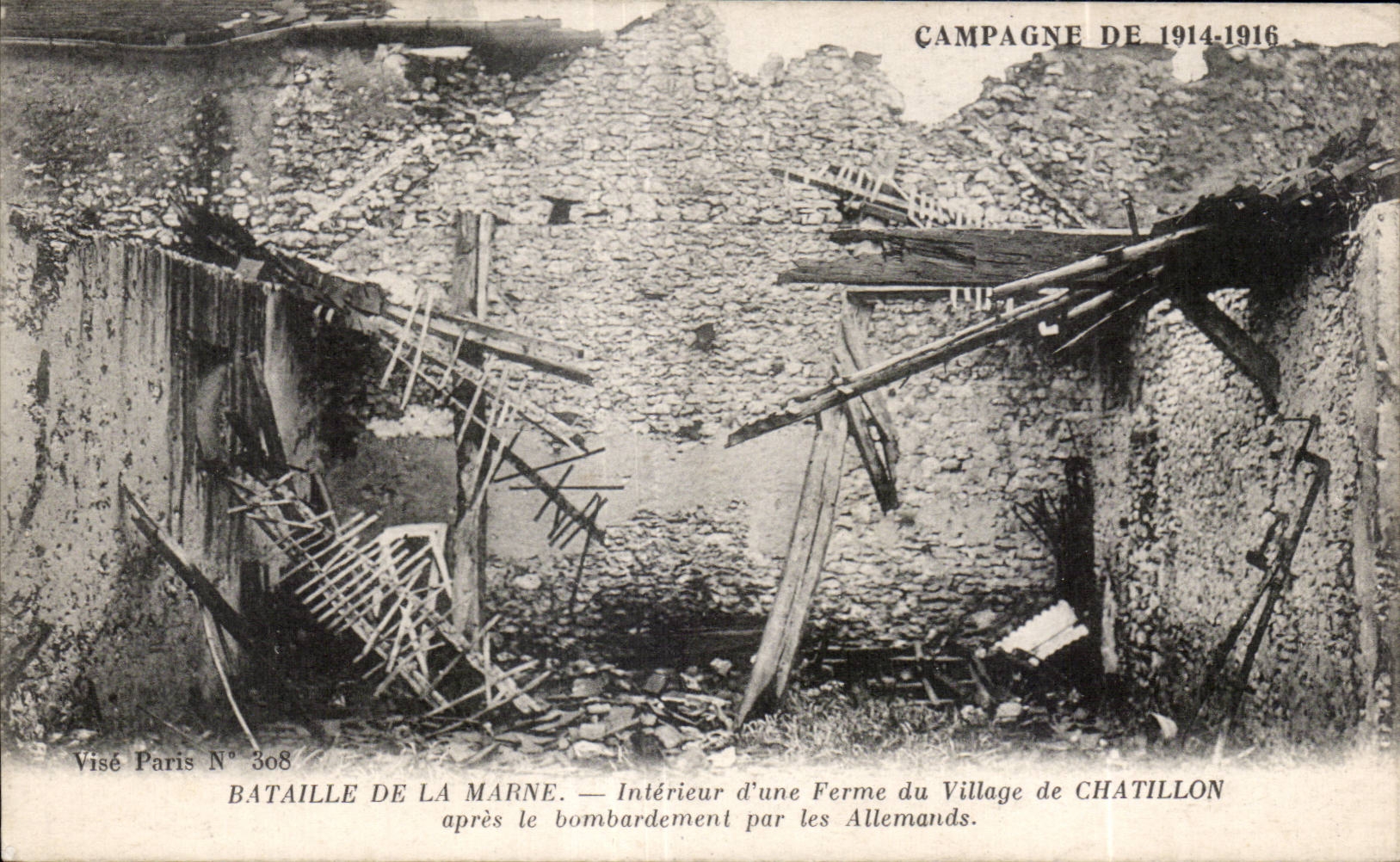 Batallas de CPA Militaria del interior de Marne una granja de la aldea de Chatillon despues del bombardeo del alemAn