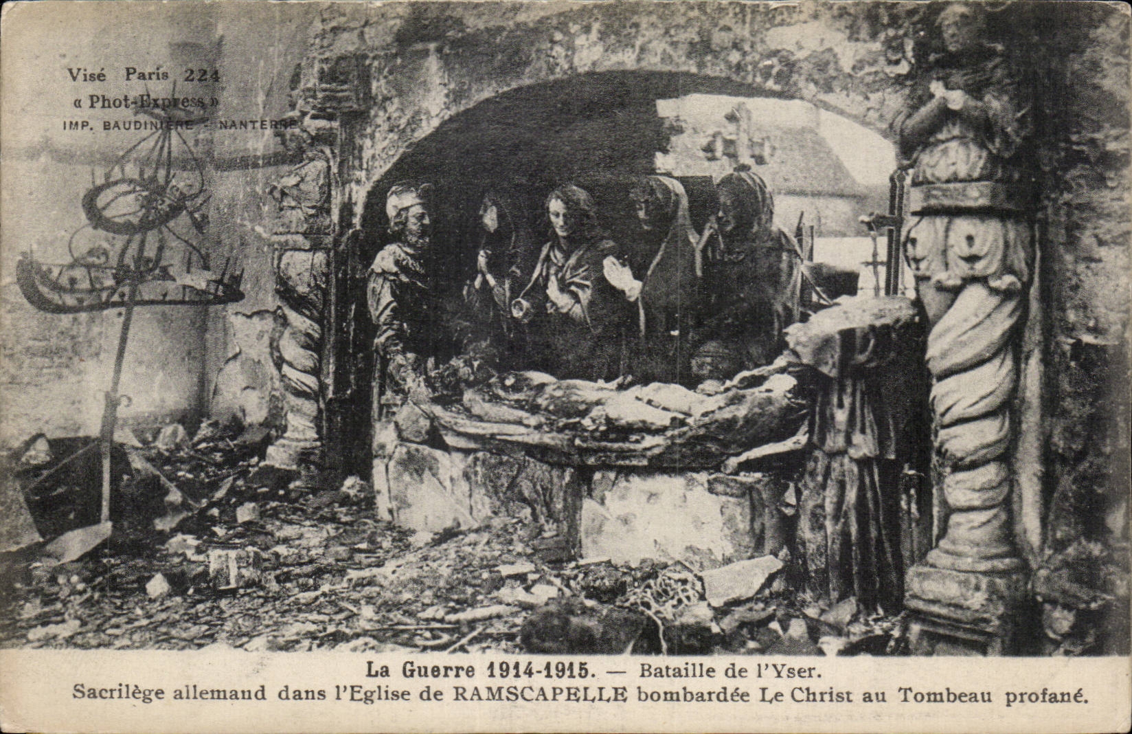 CPA Militaria War of 1914 Bataille of Yser Church of Ramscapelle