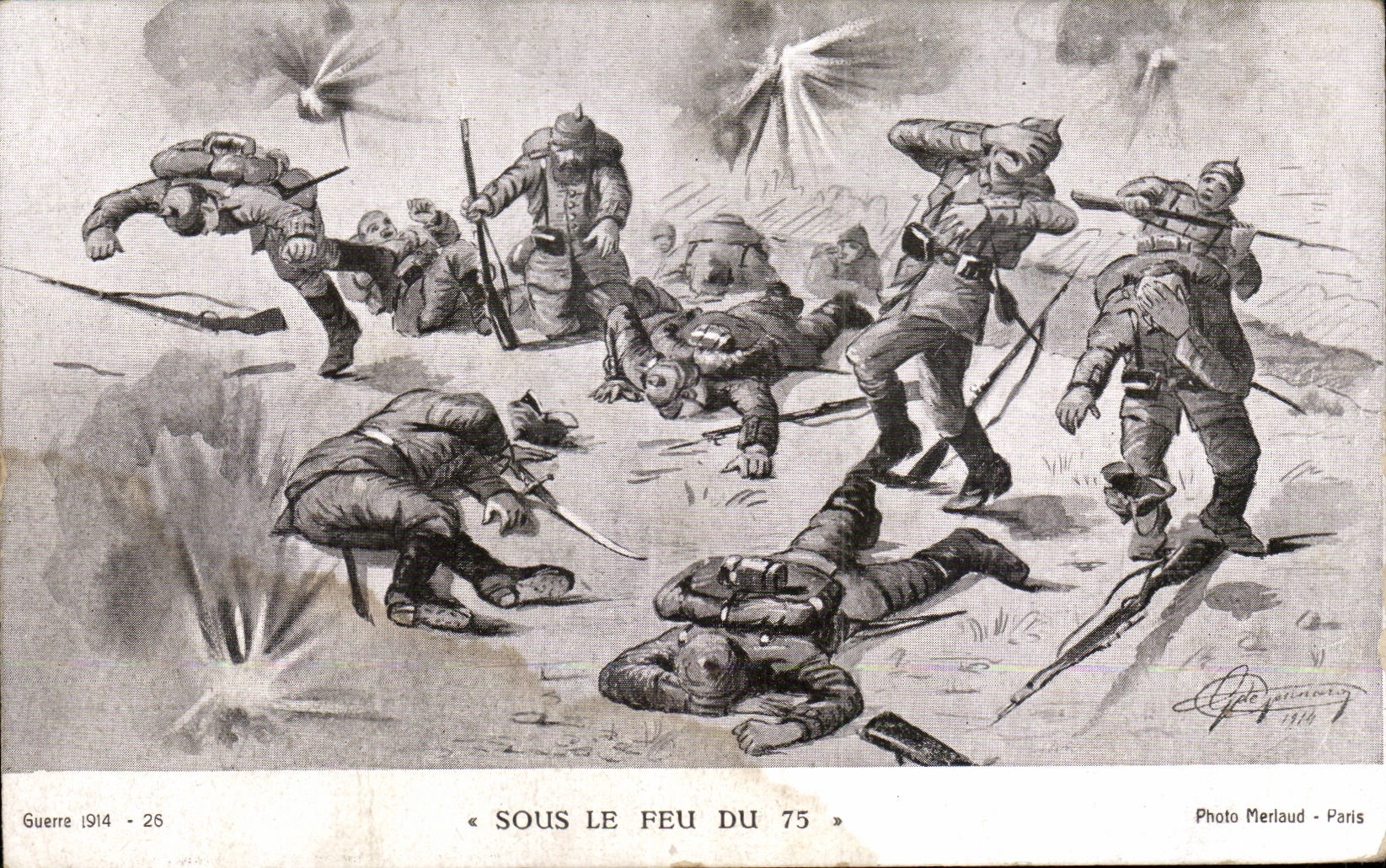 CPA Militaria the 1914 Sous Great War the fire of the 75