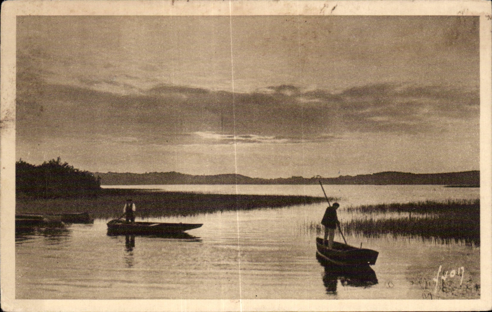 Amarra de Gasgogne - crepusculo en la charca de Leon - CPA