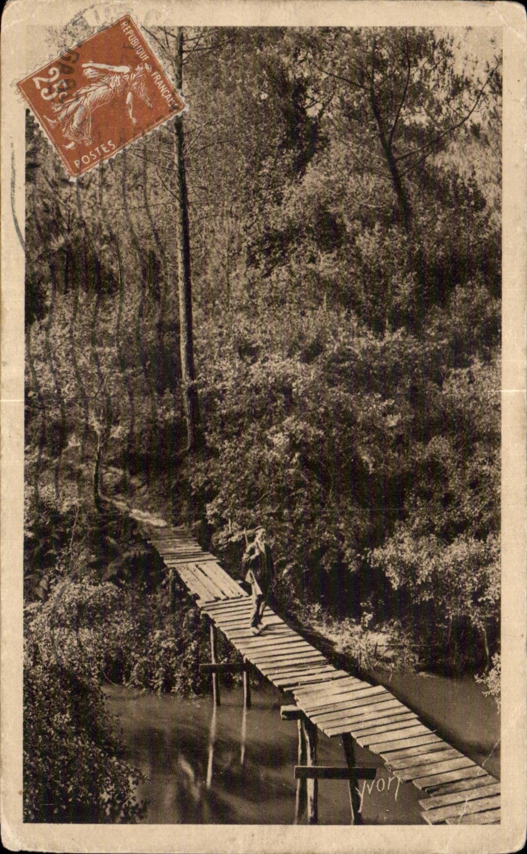 Amarra de Gascogne - puente rustico en el Huchet actual - CPA