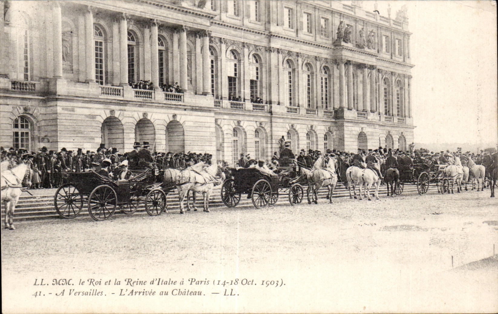 CPA Le roi et la reine d Italie a Paris (octobre 1903) A Versailles L arrivee au chateau