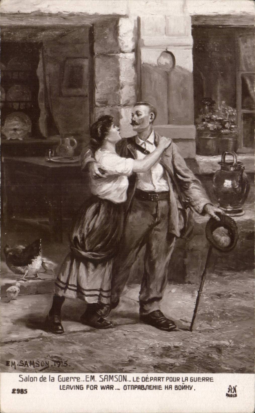 CPA Militaria Salon de la guerre Le depart pour la guerre 