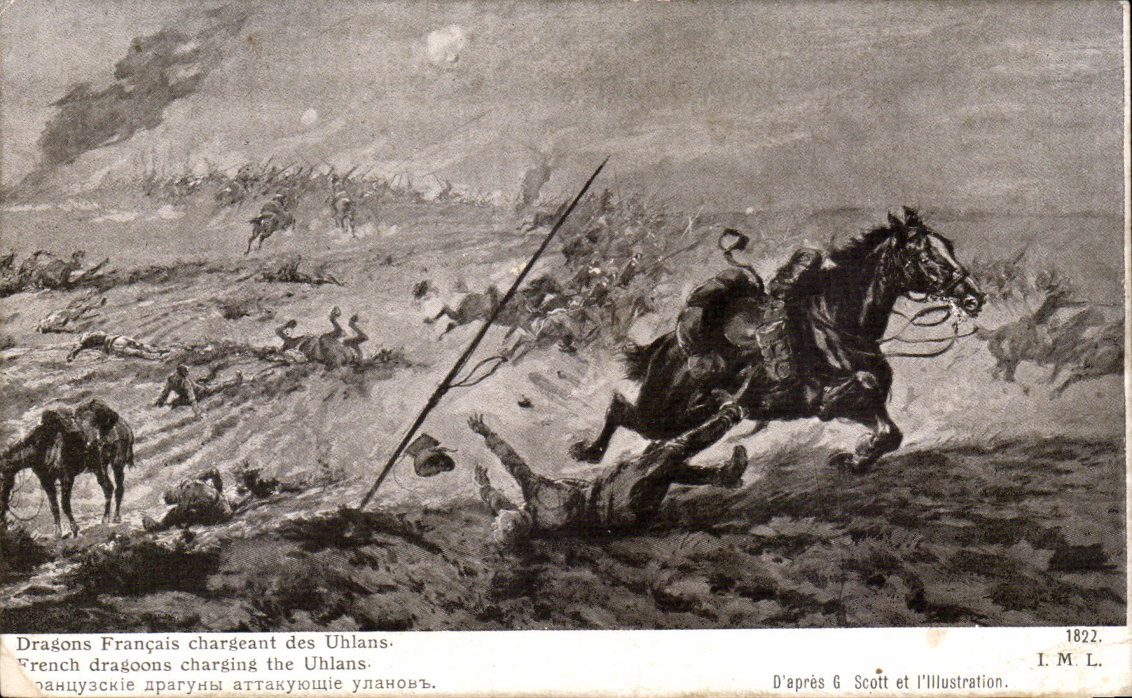 CPA Militaria French Dragons charging the uhlans