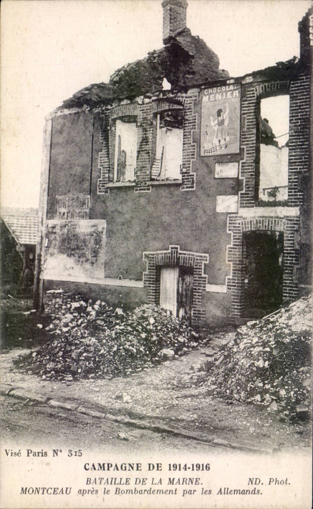 CPA Militaria War of 1914 Bataille of the Montceau Marne after the bombardment by German