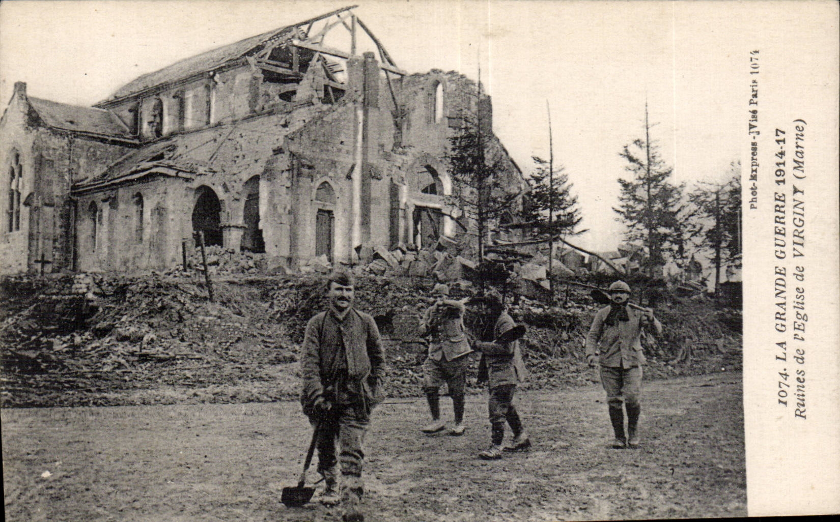 CPA Militaria the Great War 1914 1917 Ruins of church of Virginy the Marne