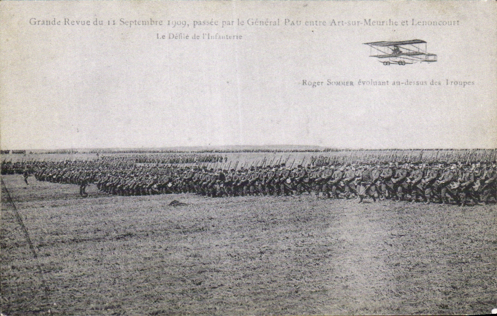 Large REPRO Militaria re-examined of September 11th 1909 spent by general Pau between Art on meurthe and lenoncourt Plane