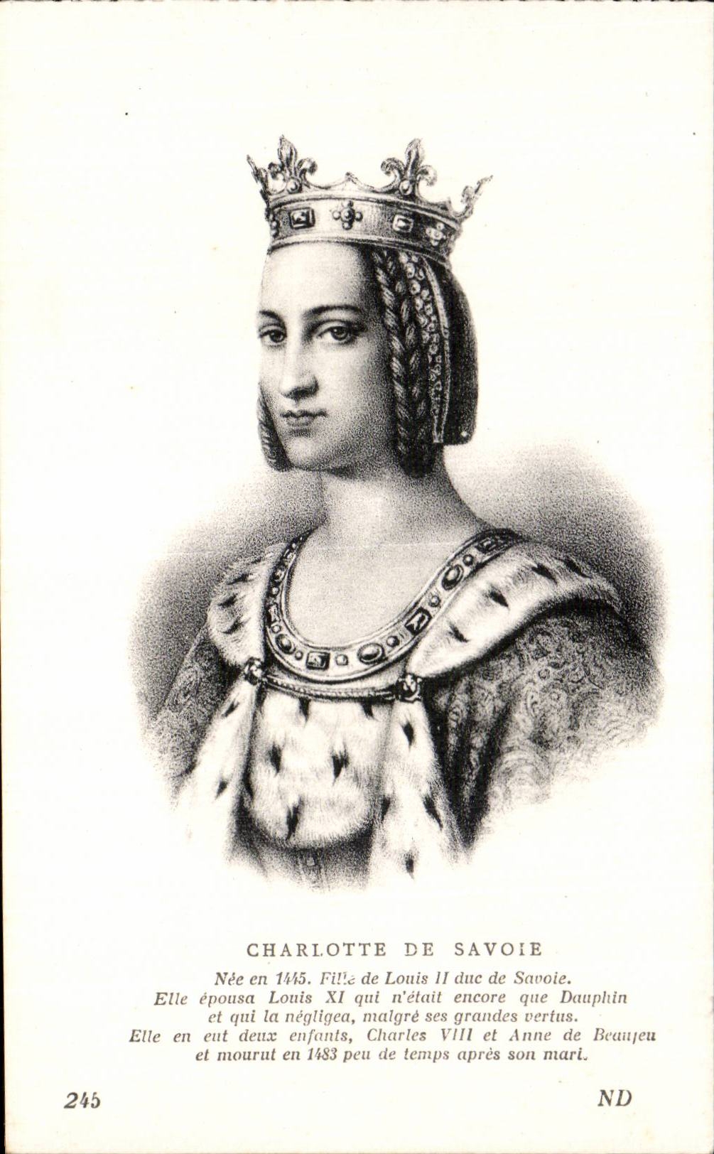 Familles Royales - Royal family - Charlotte de Savoie - CPA