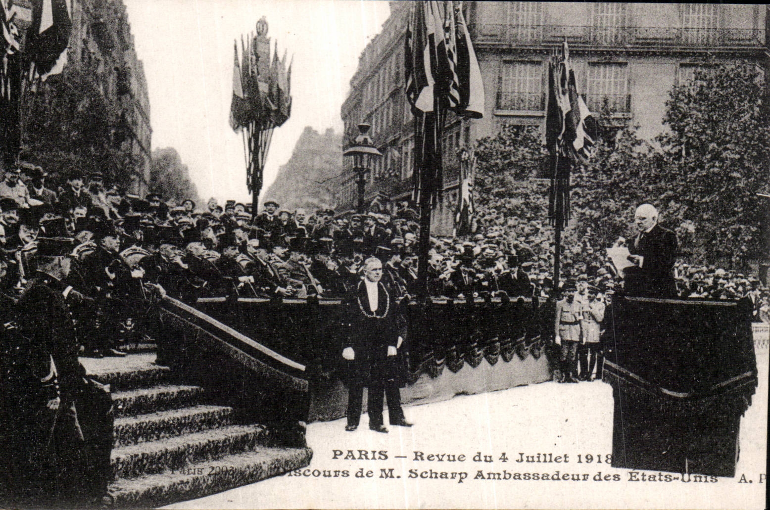 CPA Militaria Paris Re-examined of July 14th 1919 Speech of Mr Scharp Ambassador of the United States