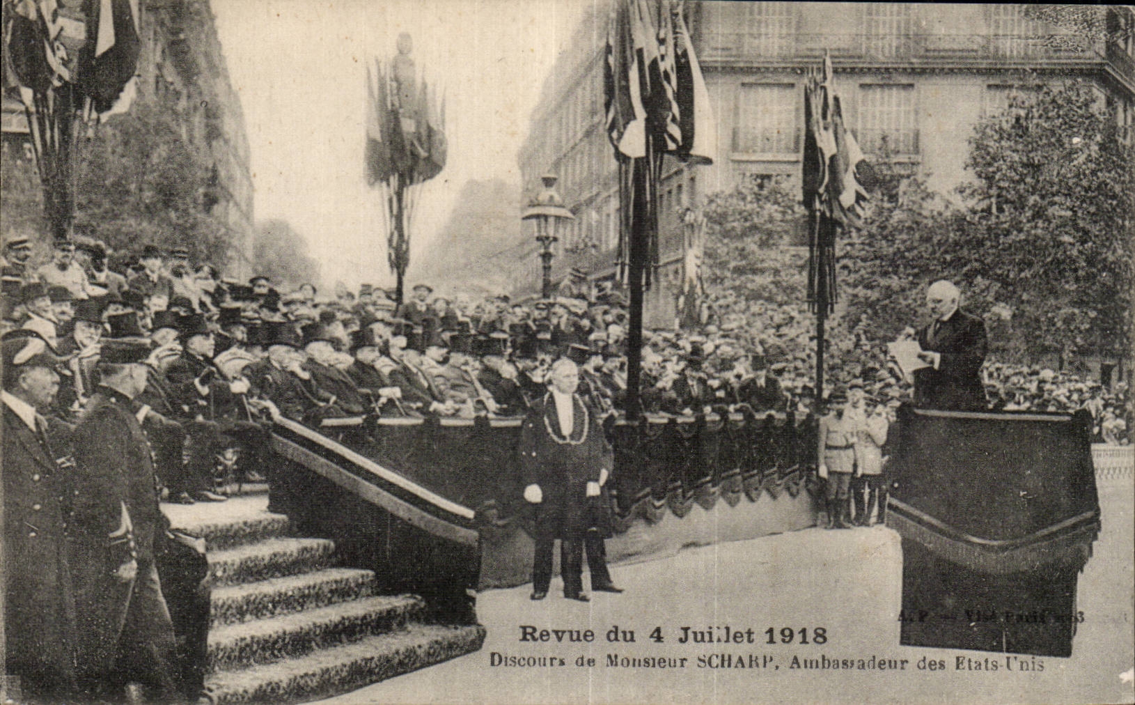 CPA Militaria Paris Re-examined of July 4th 1918 Speech of Mr Scharp Ambassador of the United States