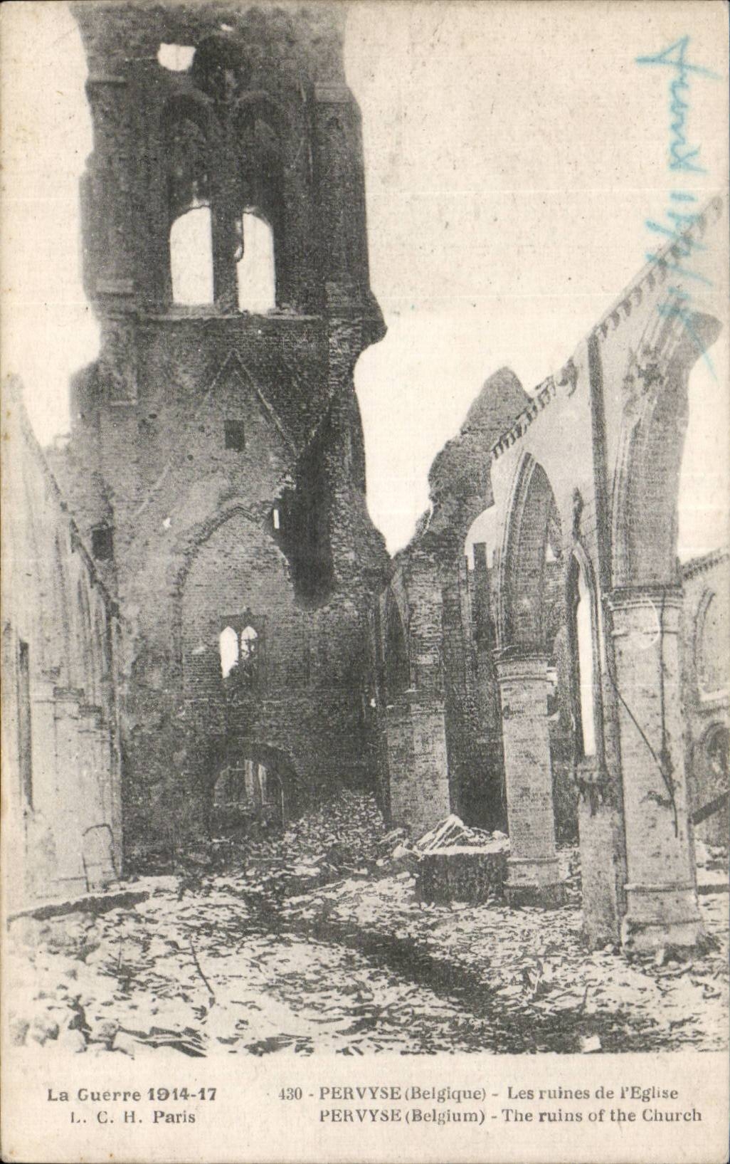 CPA Militaria Pervyse ruins of church