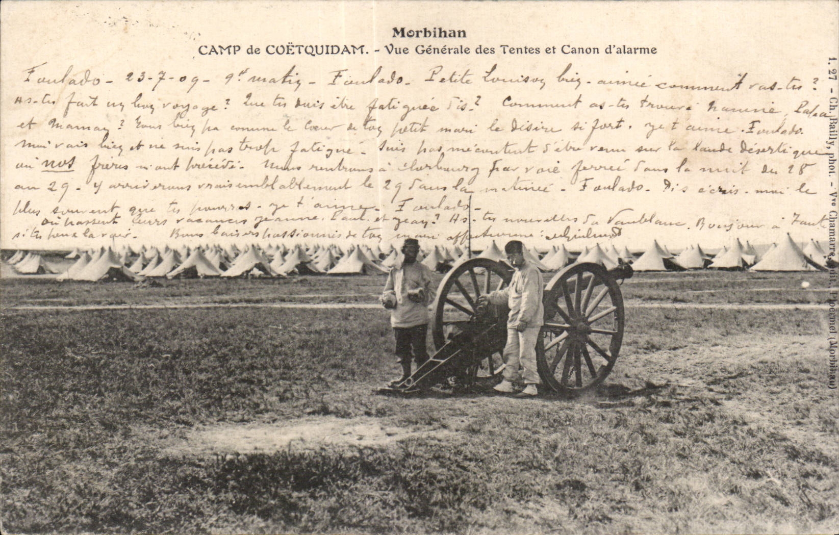 CPA Militaria Morbihan Camp of Coetquidan View of the tents and gun alarms