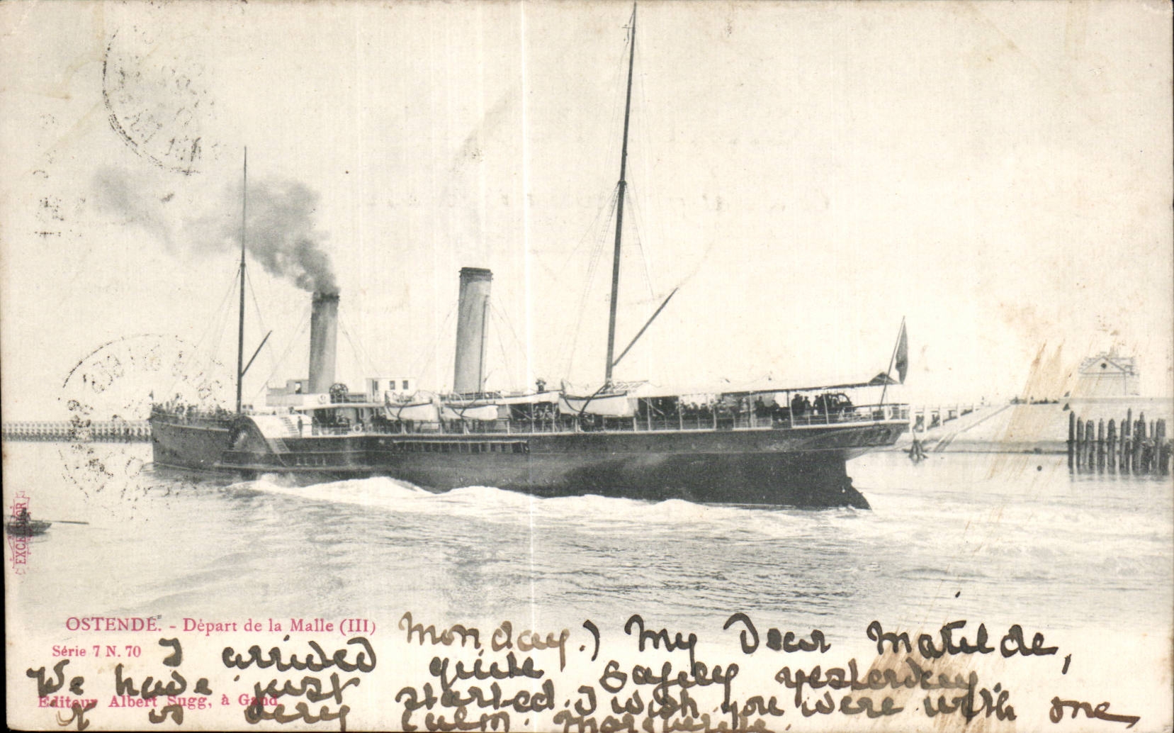 CPA Belgique Ostende Depart de la Malle Bateau