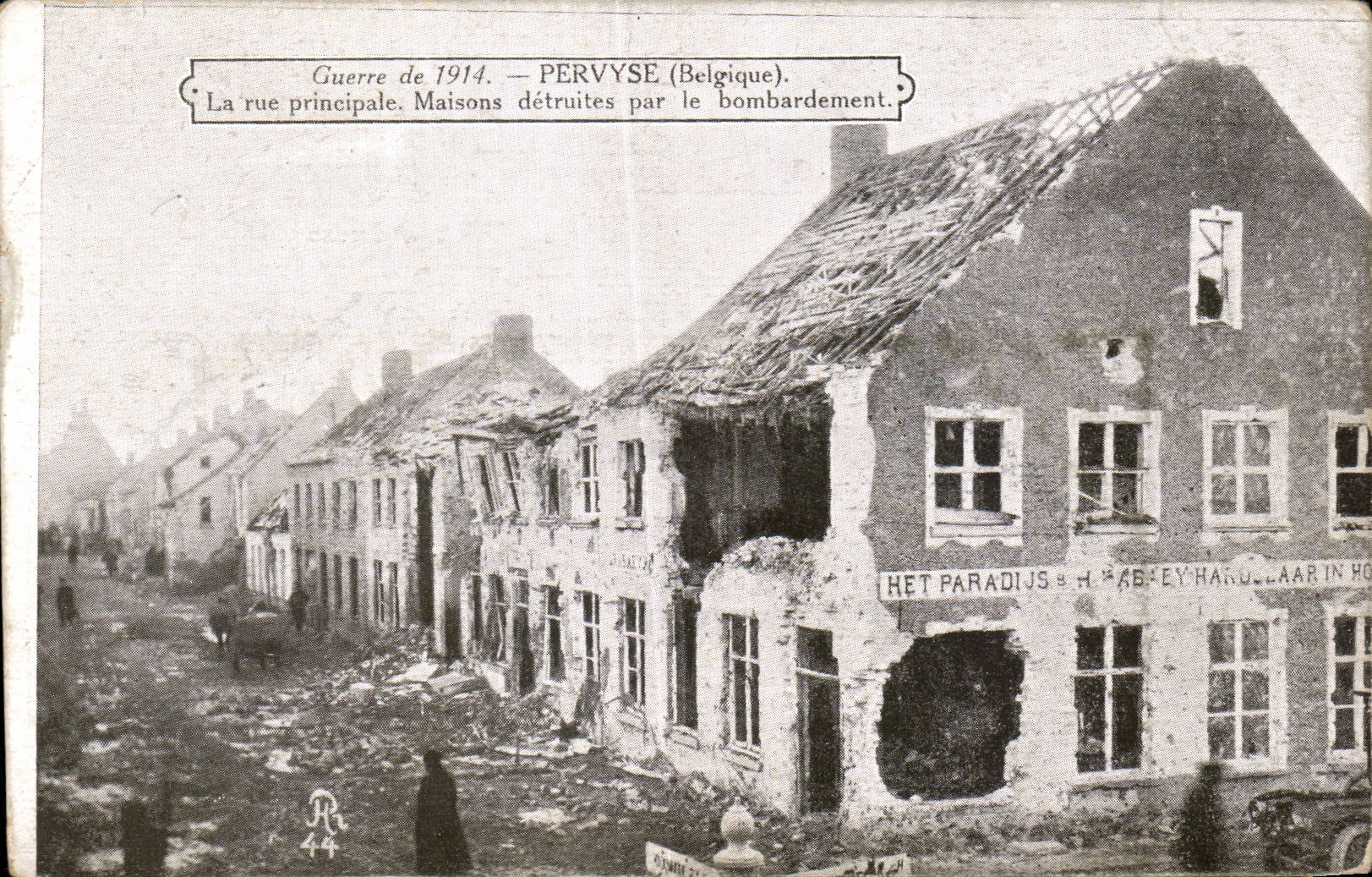 CPA Militaria War 1914 Pervyse the main street Houses destroyed by the bombardment