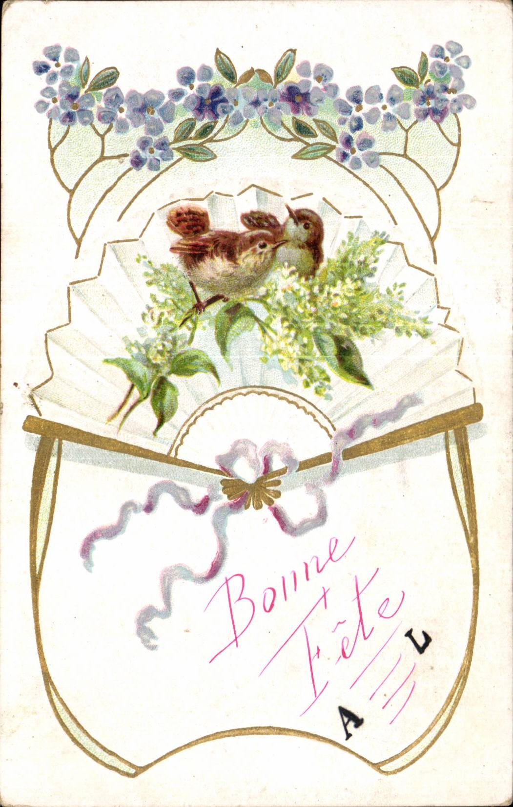 Fleurs sweet birds perched on fab - CPA 