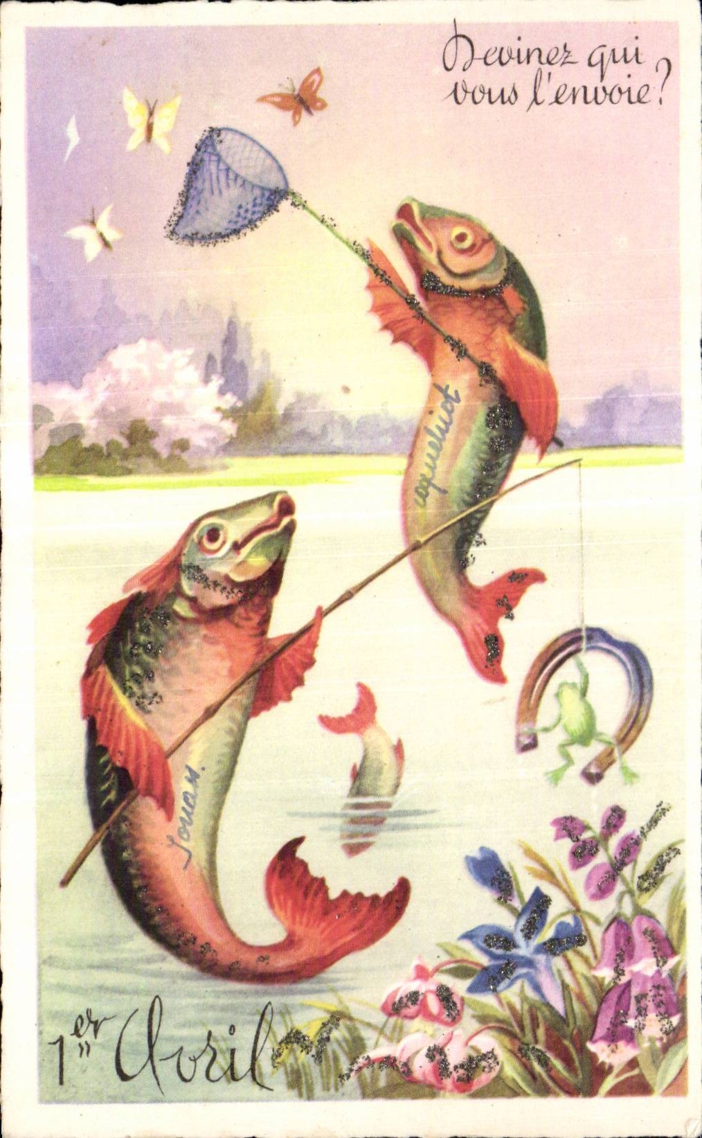 Festivals - Wishes - Ier April - April Fools - Poisson - Fish - Butterfly - Butterfly - CPA