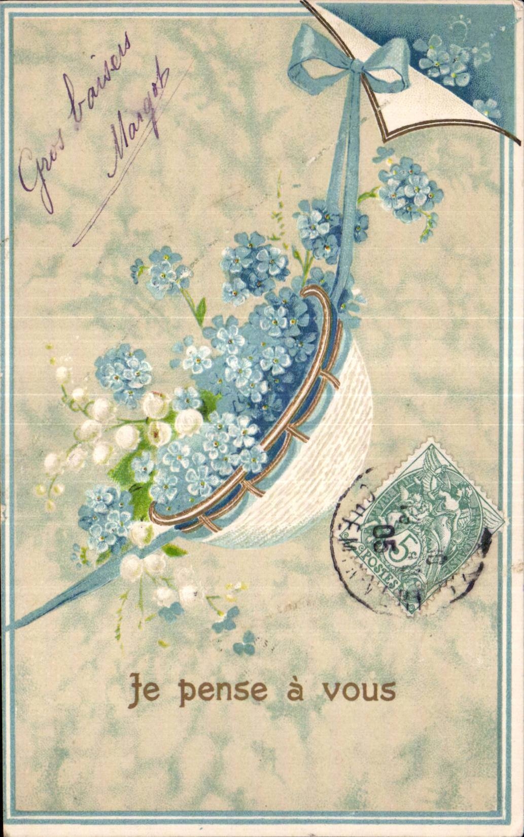 Fleurs Je pense a vous - CPA 