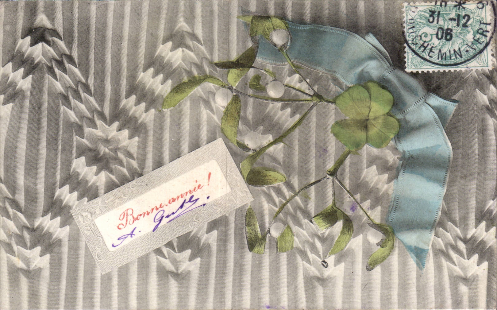 CPA Fantaisie Bonne annee Houx Trefle