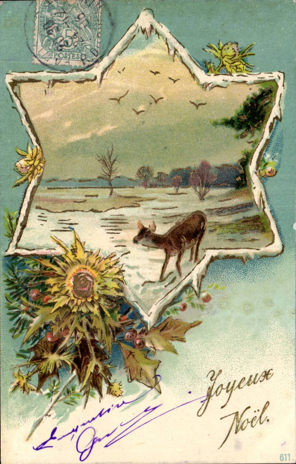CPA Fantaisie Joyeux Noel Biche Christmas