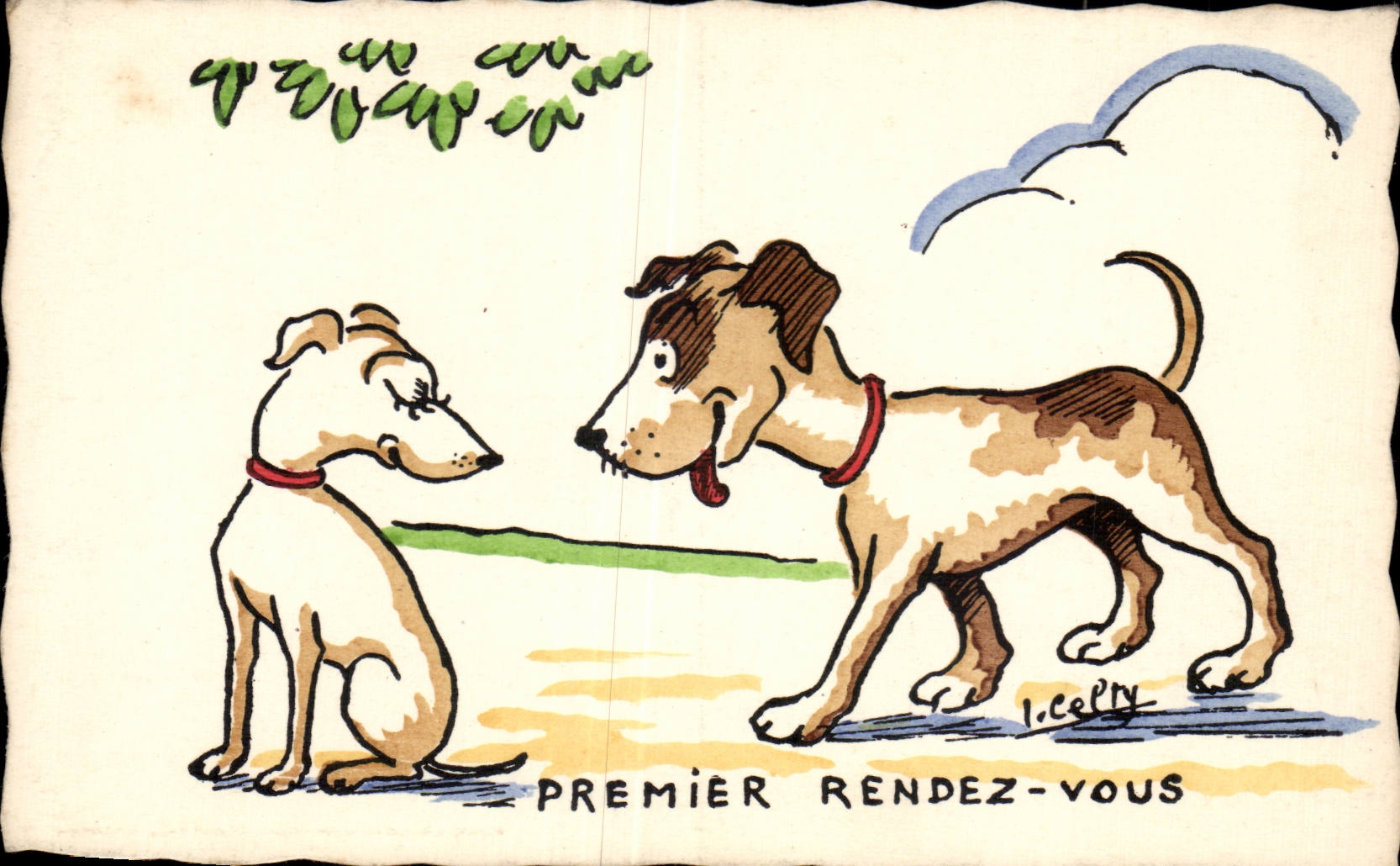 CPA Fantaisie Chien Premier rendez vous 