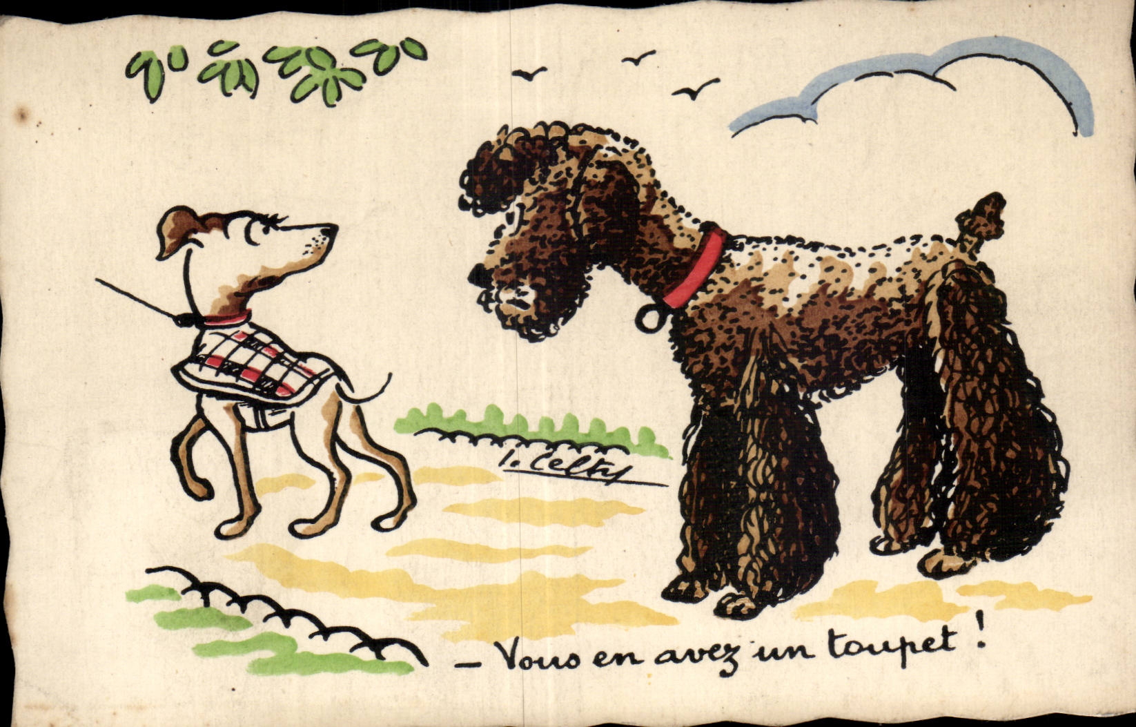 CPA Fantaisie Chien Vosu en avez un toupet !