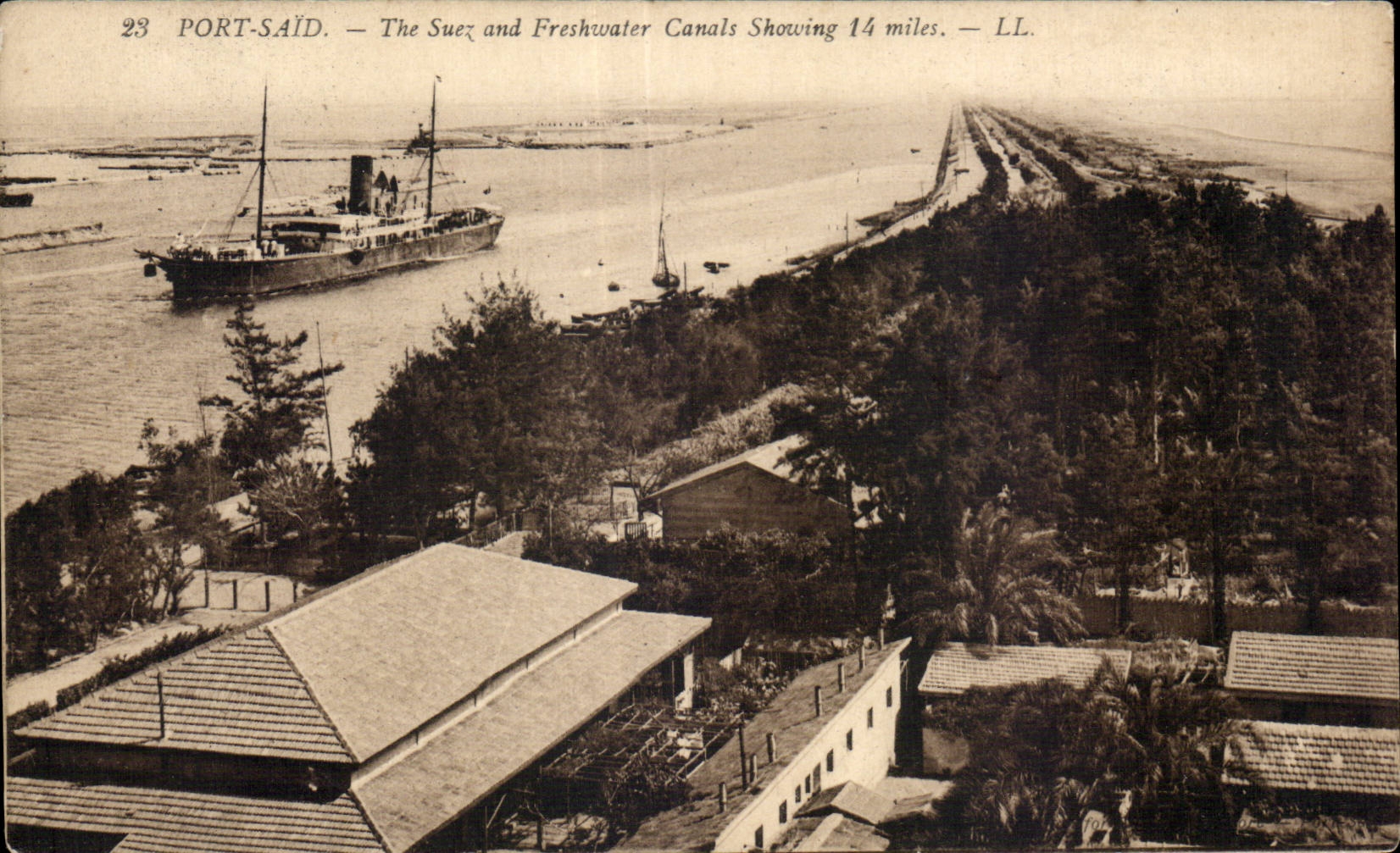 CPA Egipto Egipto Port Saïd el Suez y los canales de agua dulce que demuestran 14 millas